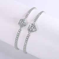 Dropshipping pour femmes, bracelet en argent S925 avec moissanite en forme de cœur de 1 carat et 2 carats, bijoux fins