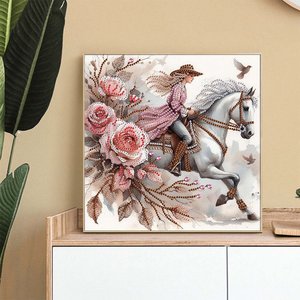 Pintura de Diamantes Personalizada de 30*30cm, Diseño de Dama <span class=keywords><strong>a</strong></span> <span class=keywords><strong>Caballo</strong></span>, Broca de Cristal de Forma Especial, Pintura de Diamantes Moderna para Decoración del Hogar - Product Image 4