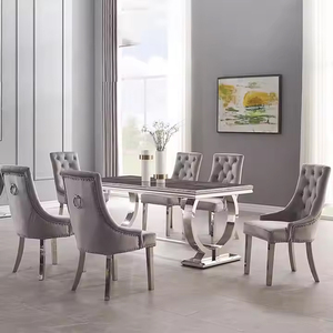 Juego de Comedor de Lujo para Casa con Mesa Rectangular de Mármol y Acero Inoxidable para 6 Personas con Sillas - Product Image 3