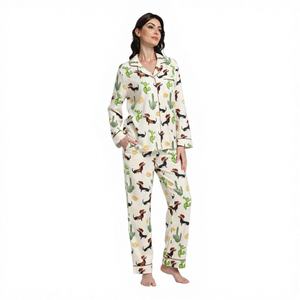 Pyjama d'hiver en tissu de bambou écologique, motif animal personnalisé, marque privée OEM, vêtements de nuit pour femmes en deux pièces, vêtements de détente, achat en gros - Product Image 1