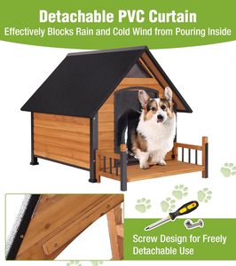 Large Wooden Dog House Outdoor Weatherproof with Porch Chew-Proof Kennel Roof, for <b>Small</b> Medium Dogs - Product Image 6
