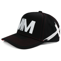 Gorra de Béisbol de Algodón de 5 Paneles con Bordado 3D en Relieve Estilo Hip Hop Urbano HBA54, Costuras en Contraste Rojas, Unisex, a la Moda