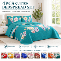 En stock : Ensemble de literie matelassé en microfibre 4 pièces avec drap-housse et 2 taies d'oreiller – Couvre-lit doux – Vente en gros