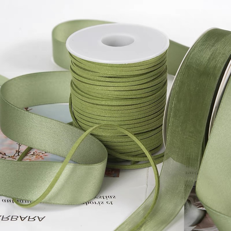 Custom High Quality Mori Green Ribbon for Spring/Summer New Fashionable DIY Handmade Birthday Cake Gift Box Gift Ribbon