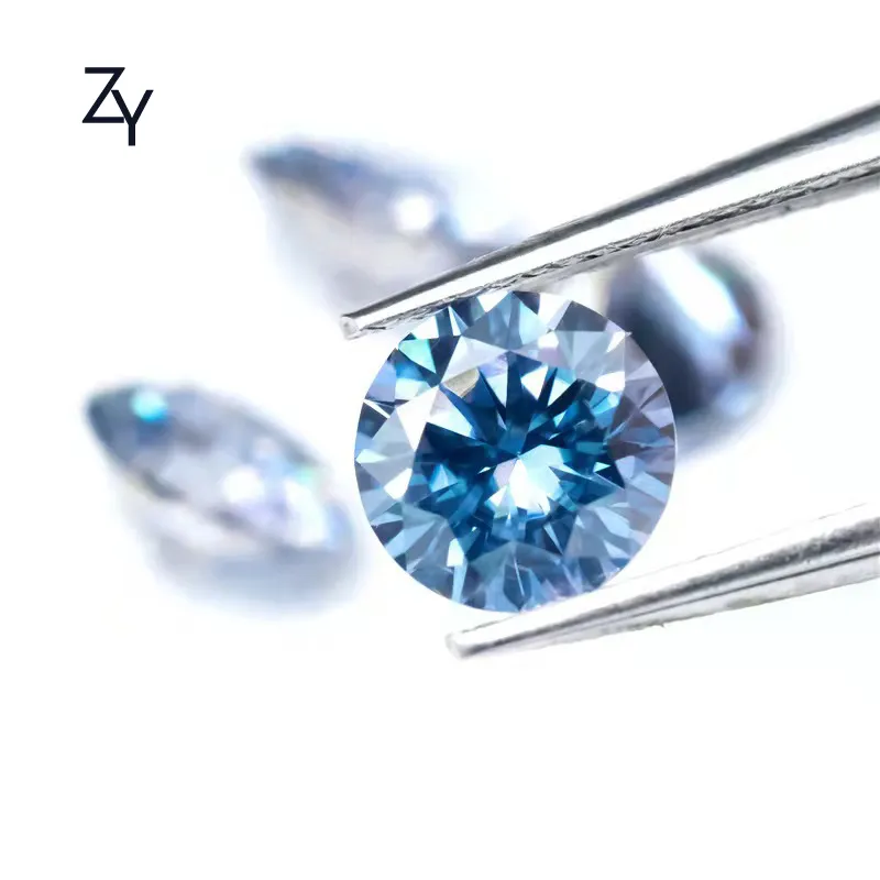 ZHUANGYEE синие круглые бриллиантовые выросшие синтетические бриллиантовые камни 1,0 карат 6,5 мм свободный драгоценный камень Муассанит