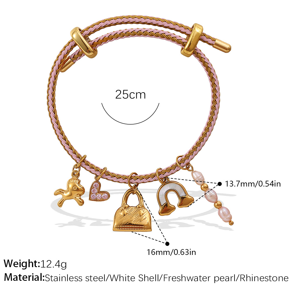 SL226PGG Pink Gold Cord Multi-Accessories Bracelet