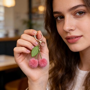 Mini Fruit Cherry Fur Ball Pom Pom Keychains <strong>Fake</strong> Faux Rabbit Fur Ball KeyRing Plush Ball Accessories <strong>Handbag</strong> Bag Charms Pendant - Product Image 3