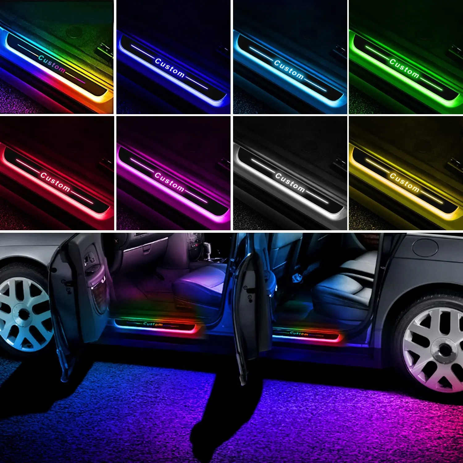 Stokta oto aksesuarları işıklı Rgb çok renkli ışık hareketli araba Led aydınlatmalı kapı eşik plaka