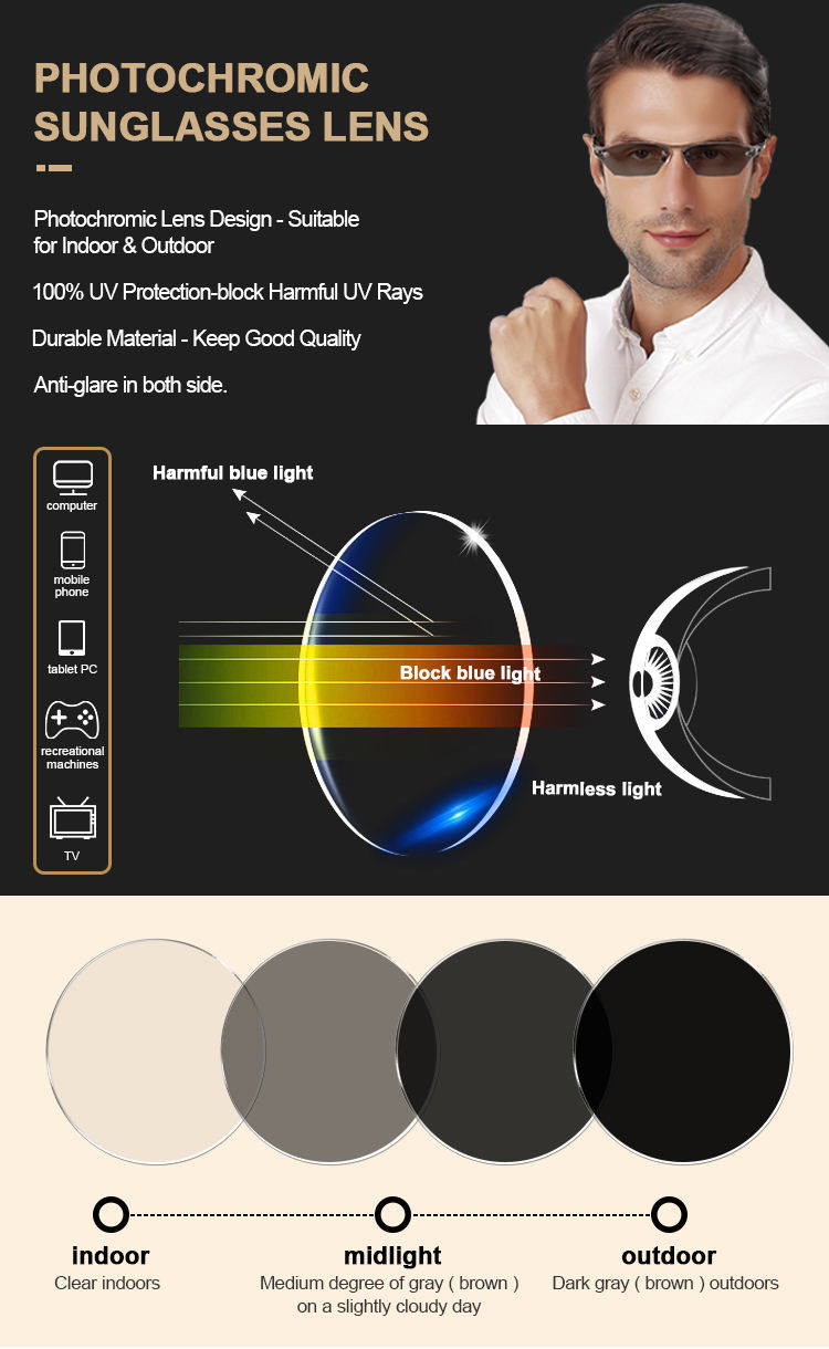 Ar Coating Photochromic Anti Reflective Glasses Blue Cut Lenses