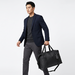 Black Waterproof Travel Duffel <b>Bag</b> Large Capacity PU Weekender Gym <b>Overnight</b> Adjustable Strap Polyester Lining Zipper Closure - Product Image 5