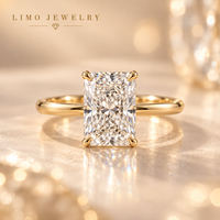 Bague de fiançailles solitaire en or jaune 14 carats avec diamant de laboratoire radiant 3 carats E VVS2, certifié IGI, personnalisable OEM ODM, vente en gros