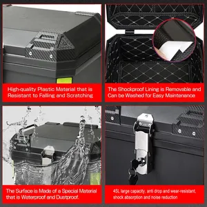 Boîte arrière universelle pour moto 45L & Bagages - <span class=keywords><strong>Top</strong></span> <span class=keywords><strong>case</strong></span> étanche en ABS pour les aventures de tourisme sportif, rénovation/mise à niveau - Product Image 4