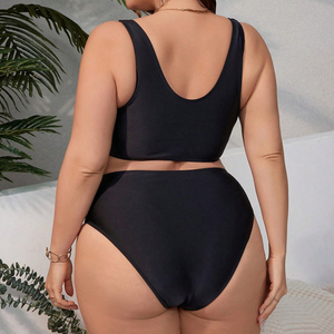 Nuevo Traje de Baño Negro de Talla Grande con Tirantes, Traje de Baño Sexy con Lazo para la Playa, Bikini Sexy de Cintura Alta para Tallas Grandes - Product Image 3