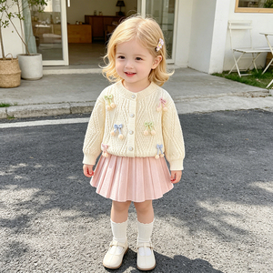 Nuovo Set Due Pezzi per Bambina 2026, Maglione Elegante con Fiocco, Maniche Lunghe, Tinta Unita, Abbigliamento Dolce per Bambine - Product Image 1