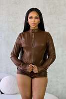 Set Celana Pendek 2 Potong Baru Pakaian Wanita Jaket Kulit PU dengan Ritsleting dan Celana Pendek Streetwear Pakaian Musim Gugur Set Tracksuit untuk Wanita
