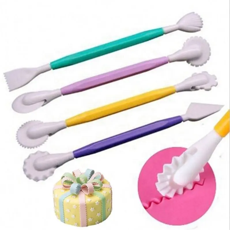 NEW 4pcs Fondant Cake Decorating Modelling Tools 8 Patterns Flower Decoration Pen Pastry Carving Cutter Baking Craft