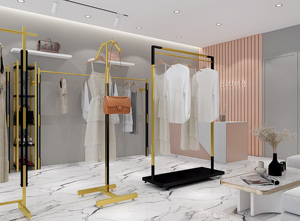 Estantes Metálicos Dorados <span class=keywords><strong>para</strong></span> Colgar Ropa en la Pared, <span class=keywords><strong>para</strong></span> <span class=keywords><strong>Tiendas</strong></span> de Moda, Muebles <span class=keywords><strong>para</strong></span> <span class=keywords><strong>Tiendas</strong></span> de Ropa - Product Image 4