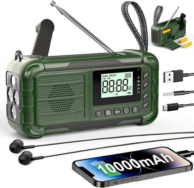 Rechargeable AM/FM Portable Emergency Solar Hand Crank 10000mah Weather Digital Radio with Phone Charger Dynamo Radios