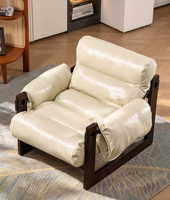 Fauteuil inclinable ergonomique moderne en cuir PU crème, rembourré et épais, pour salon et appartement