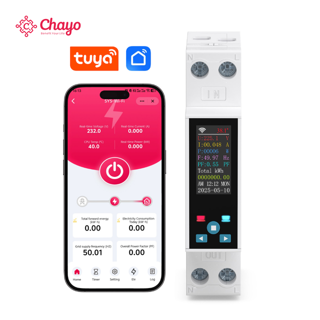API WiFi Smart Energy Meter Tuya 1P+N DIN Rail 90-240V 1-50A for Rental Apartment Power Management System Circuit Breakers Chayo