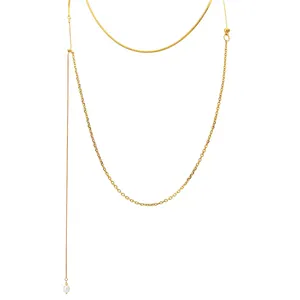 62in kalung rantai dapat disesuaikan wanita warna emas baja tahan karat liburan kalung mode perhiasan Choker OEM ODM produsen