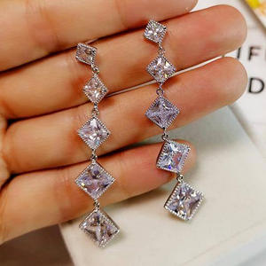 Boucles d'oreilles de luxe en argent 925 plaqué or blanc, cristal, strass géométriques, bijoux de mariage pour femmes - Product Image 4