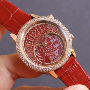 Reloj Mecánico de Lujo para Parejas, Diseño Elegante, Patrón Rojo con Incrustaciones de Diamantes y Moissanita - Product Image 2