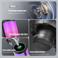 Microfono a Condensatore MS15 per Gaming e Vlogging con Schermo Anti-Pop, Frequenza di Campionamento 192kHz, Senza Driver, Luce RGB, Microfono da Scrivania per YouTube