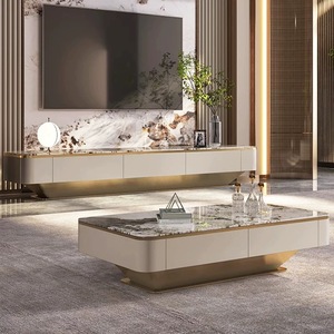 Set Moderno di Lusso con Mobile TV in Legno e Marmo e Tavolino Rettangolare <span class=keywords><strong>Grande</strong></span> con Design in Acciaio Inox Dorato per Arredamento Soggiorno - Product Image 5
