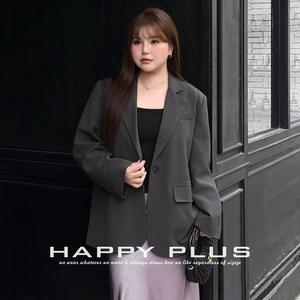 Veste de costume grise Happy Plus pour femme, grande taille, tissée, couleur unie, boutonnée, pour le bureau, gris urbain N9164 - Product Image 3
