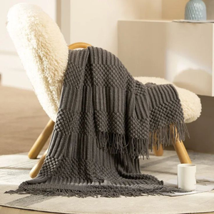 Chất lượng hàng đầu tùy chỉnh thiết kế dứa mô hình Acrylic dệt kim sợi dọc sóng ném chăn với tua - Product Image 1