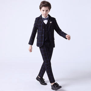 Ensemble de costumes à carreaux pour enfants printemps/automne pour garçons Performance d'hôte Vêtements de <span class=keywords><strong>mariage</strong></span> pour enfants 4 pièces Blazer gilet pantalon nœud - Product Image 4
