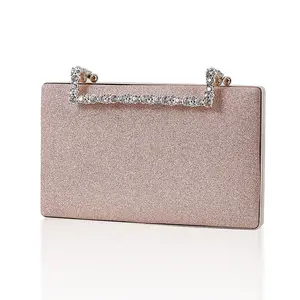 Rectangle Design Glitter Handbag With Diamante hasp, Simple Women Clutch Purse Hard Case Evening Bag