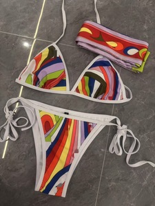 Ensemble bikini deux <span class=keywords><strong>pièces</strong></span> pour femme, nouveau modèle 2026, avec logo PC, motif rayé, style halter, tenue <span class=keywords><strong>de</strong></span> plage avec bandeau et <span class=keywords><strong>foulard</strong></span> - Product Image 3