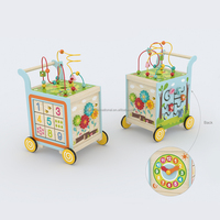 Chariot marchette pour bébé Cube d'activités en bois avec jouet trieur de formes multifonctionnel apprenant le labyrinthe de perles chariot à pousser occupé