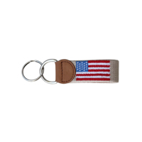 Porte-clés en cuir véritable motif drapeau américain, design brodé beige personnalisé pour université, style mode