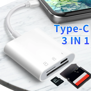 Adaptador tipo C 3 en 1 TF CF Lector de tarjetas de memoria SD Adaptadores de tarjetas <span class=keywords><strong>Sim</strong></span> Convertidor USB C OTG para MacBook Laptop para Samsung Xiaomi - Product Image 2