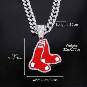 Collier pendentif équipe MLB <span class=keywords><strong>Boston</strong></span> Red Sox, breloque logo Red Sox en émail glacé, chaîne cubaine plaquée or, pour fan de baseball hip-hop - Product Image 6