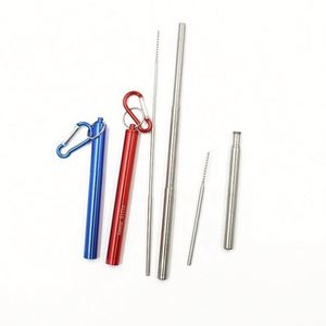 Pailles de voyage télescopiques réutilisables haut de gamme portables, personnalisables avec logo, en acier inoxydable, pliables et rétractables - Product Image 1