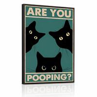 Tableau mural en toile encadré avec chat drôle pour salle de bain, cadre noir, 'Are You Pooping', humorisme rétro vintage sur le thème du chat noir, décoration, cadeau pour café, vente en gros