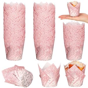 200 Pezzi <span class=keywords><strong>Pirottini</strong></span> per Cupcake a Forma di Tulipano Rosa, Involucri per Cupcake Oro Rosa, Decorazioni per Feste di Compleanno, <span class=keywords><strong>Pirottini</strong></span> di Carta per Dolci - Product Image 1