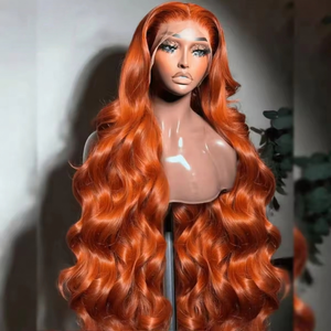 Pelucas de Cabello Humano Virgen Ondulado Dody Color Naranja Sin Pegamento con Encaje Frontal HD, Nudos Decolorados Pre-Desplumados, para Mujeres Negras - Product Image 1