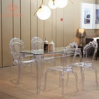 Table d'événement de mariage moderne en acrylique transparent avec plateau en verre trempé, cadre en résine écologique, mobilier d'hôtel durable pour mariage