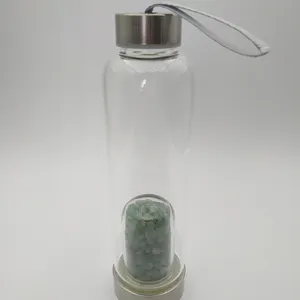 Botol air kaca infusi, batu daya kristal Bespoke Quartz batu Infused dengan tali dan tutup yang dapat dilepas