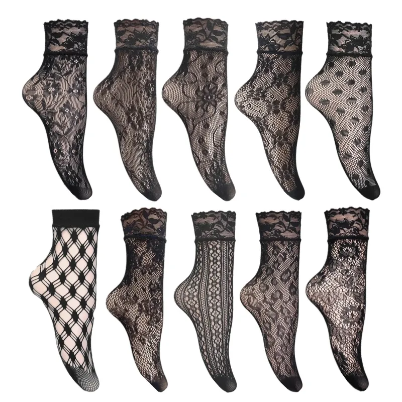 High Quality Nylon Sexy Women Fishnet Lace Black Short Ankle Socks For Women