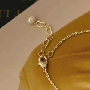 Adjustable 14K Gold-Plated Collarbone Chain <b>Cute</b> Natural Pearl Bow Necklace Versatile Japanese Light Luxury <b>Accessory</b> Wenchi - Product Image 2