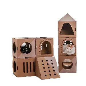 Nuovo Design traspirante Scratching Pad Cat Tower House cartone ondulato portatile carta Cat House