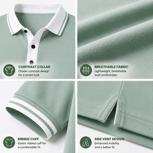 Polo Manche Longue Men's Contrast Collar <b>Long</b> <b>Sleeve</b> <b>Golf</b> Shirt Chest Pocket Smart Casual Business <b>Top</b> Custom Private Label - Product Image 3