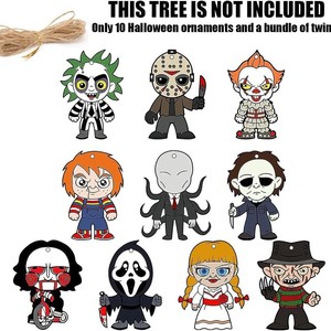 ชุดเครื่องประดับตกแต่งต้นคริสต์มาสและฮาโลวีนแบบแขวน 10 ชิ้น ทำจากไม้ ลายหนังสยองขวัญ สำหรับตกแต่งภายใน/ภายนอกอาคาร - Product Image 6