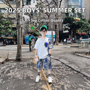 Tenue d'été décontractée 2025 en coton de haute qualité avec imprimé ours 3D et patchwork, à manches courtes, pour adolescents et enfants - Product Image 2